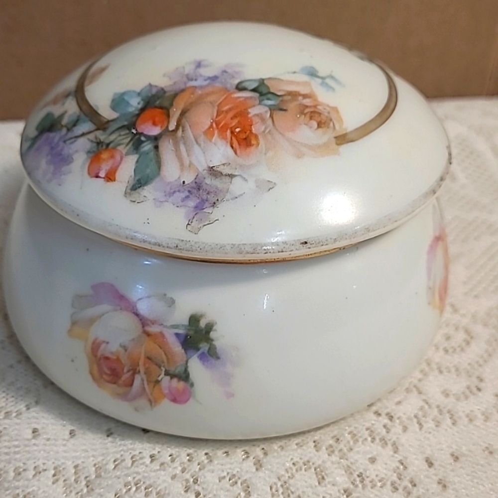 Antique Porcelain Bavaria Floral Trinket Box